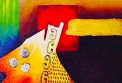 Alfama em Tempo de Festa - Lisboa<br>acrílico sobre tela - 100 x 100 cm