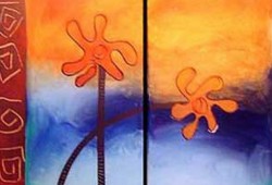 Flores sobre Lisboa (díptico)<br>mista sobre tela - 100 x 100 cm