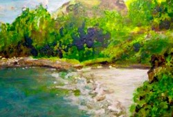 Praia de Adão e Eva<br>mista sobre mdf - 40 x 50 cm