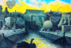 A Cidade Canal<br>acrílico sobre madeira - 57 x 105 cm