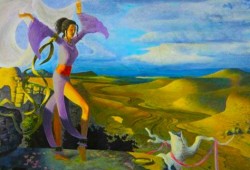 Dançarina Perante o Deserto<br>acrílico sobre madeira - 56 x 77 cm