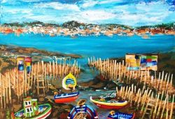 Cais Palafítico (Carrasqueira)<br>acrílico e colagem sobe tela - 70 x 70 cm