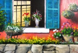 Janelas e Vasos<br>óleo sobre tela - 40 x 70 cm